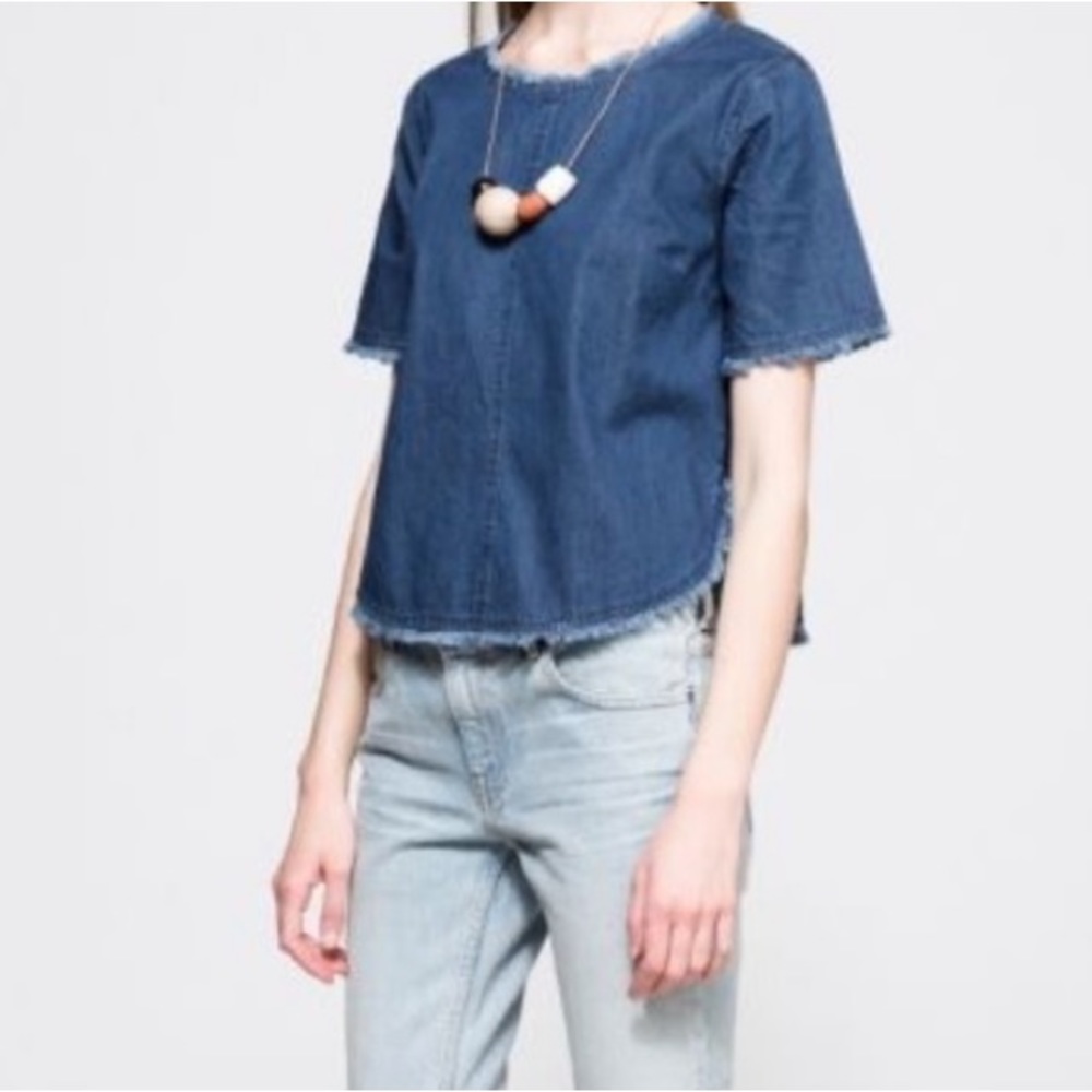 Farrow Frayed Denim Top Size Small